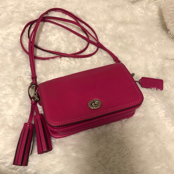 Coach Handbags - NWOT Coach Bright Pink Tassel Crossbody Flap Bag